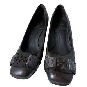 Tory Burch “Rita” Brown Leather Heels | Logo Detail | Size 5.5M